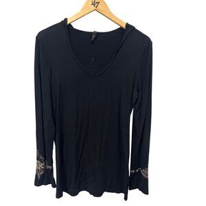 Hot Choco Long Sleeve Pullover Hoodie Top Size XL Cross Graphic Black Emo Grunge